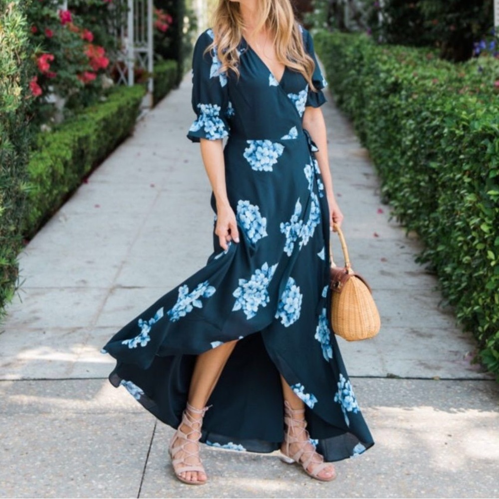 Blue Floral Wrap Dress